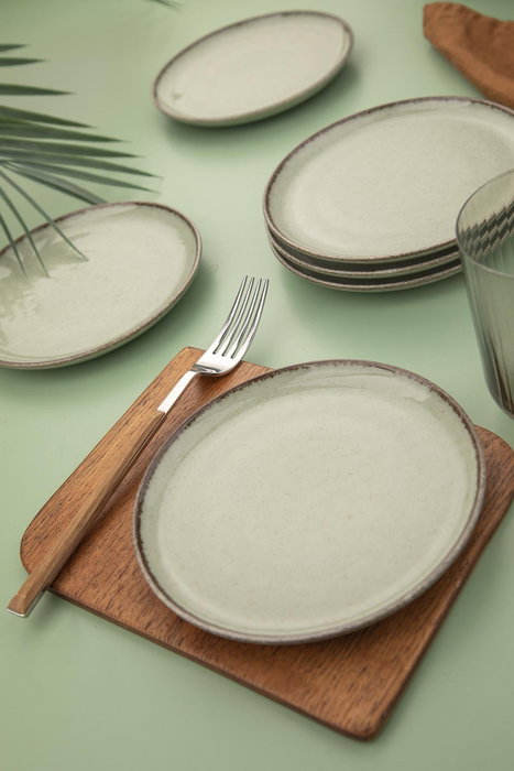 Hermia Juego para servir tartas de Porcelana, 6 piezas, Verde claro Hermia Juego para servir tartas de Porcelana, 6 piezas, Verde claro